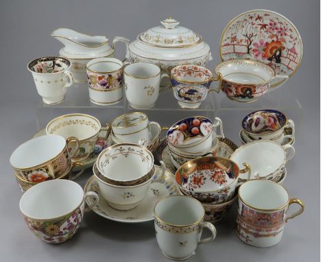 A mixed group of early nineteenth century porcelain tea wares, c. 1800-20. To include examples by Spode, Newhall, Derby, Worc