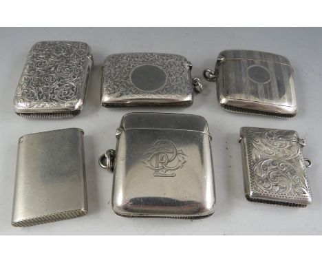 A collection of Victorian and later silver vesta cases, some with engine turned decorations. 4 troy oz gross weight. (6)Prove