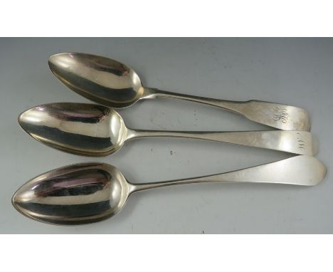 A Geo III Irish, "fiddle pattern" table spoon. Dublin 1803.Together with another probably regional Irish "Lotus" patter table