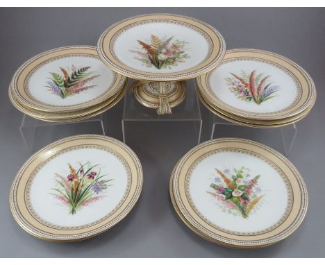 A late nineteenth century Royal Worcester part dessert service, c.1870. To include: a footed comport and ten dessert plates a