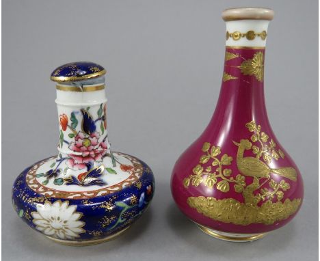 Two early nineteenth century Spode porcelain miniature pieces, c. 1820. To include: a puce ground with raised gilding vase as