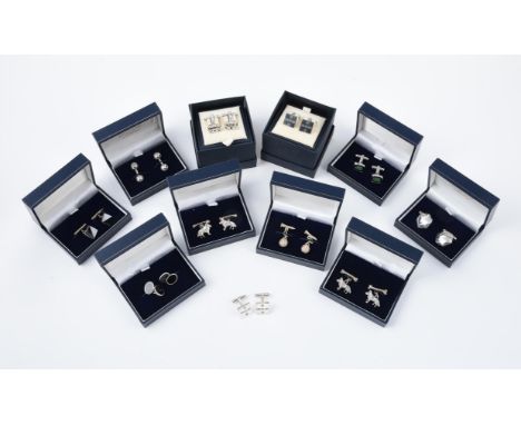 
	
		A collection of silver cufflinks, the eleven pairs of silver cufflinks with various hallmarks and import marks, to inclu