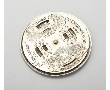 
	
		A Dutch silver coloured perpetual calendar by Koninklijke Begeer, NGZK (Nederland Gold and Silver Room)1994, one side de