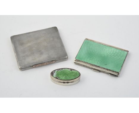 
	
		A silver cigarette case, maker's mark GHR, Birmingham 1961, with engine turned decoration, 9cm (3 1/2im) long; a rectang