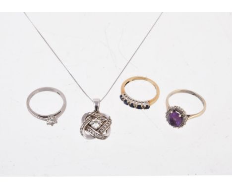 
	
		A small collection of jewellery, to include a single stone diamond ring, the brilliant cut diamond estimated to weigh 0.