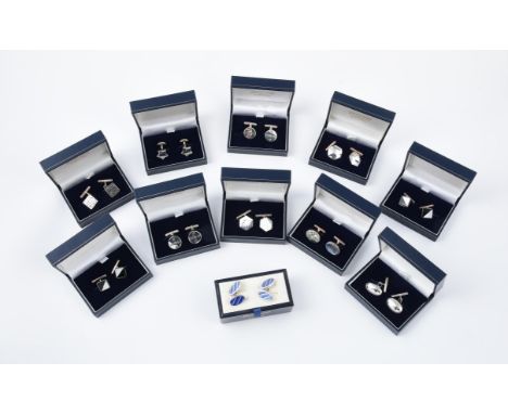 
	
		Y&nbsp;A collection of silver cufflinks, the eleven pairs of silver cufflinks with various hallmarks and import marks, i