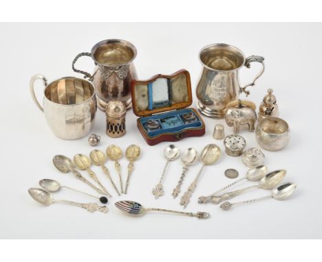 
	
		Y&nbsp;A collection of silver items, to include: an Edwardian silver baluster mug by Barker Brothers, Chester 1907, with