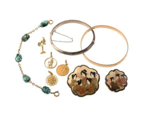 
	
		A late Victorian turquoise matrix bracelet, circa 1900, the oval matrix turquoise with belcher links between, 18cm long,