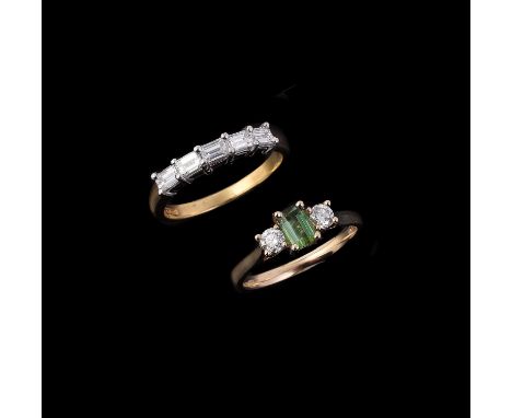 
	
		A five stone diamond ring, the step cut diamonds with canted corners, approximately 0.50 carats total, hallmarked 18 car