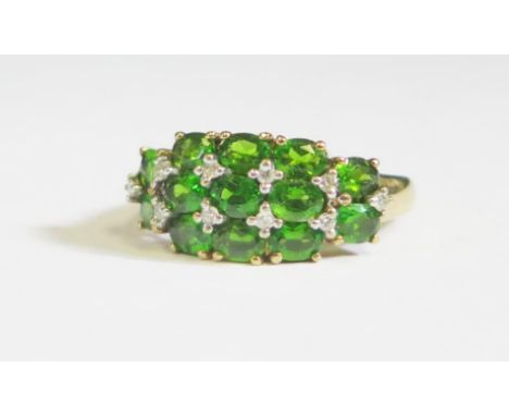 A 9ct Gold, Diopside and Diamond Ring, size R.5, 3.6g 