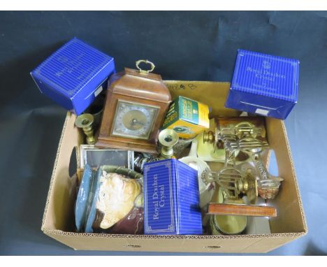 Royal Doulton Mug, Tony Weller character mug, piano candlestands, Elliott walnut clock, pewter mugs, etc. 