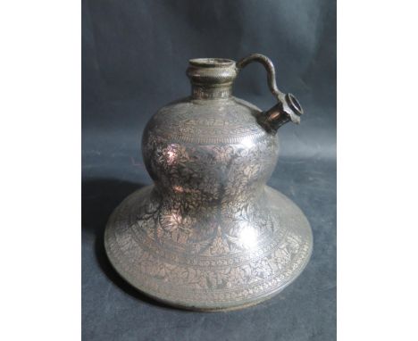A Indian Bidriware Hookah Pipe Base, probably 18th century, base 19.5cm diam.