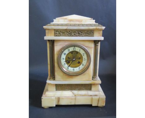 A Maple &amp; Co. Onyx Striking Mantle Clock by S. Marti et Cie, movement no. 2725: 5.8, 134.5cm tall. A/F 