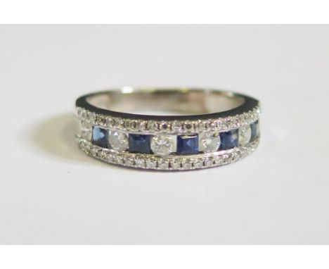 A 9ct White Gold, Sapphire and Diamond Half Eternity Ring, size K, 2.5g 