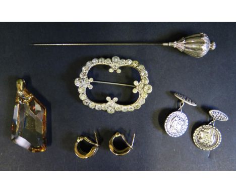 An Edward VIII Silver Stick Pin (Birmingham 1908, A&amp;LLD), 19th century paste brooch etc. 