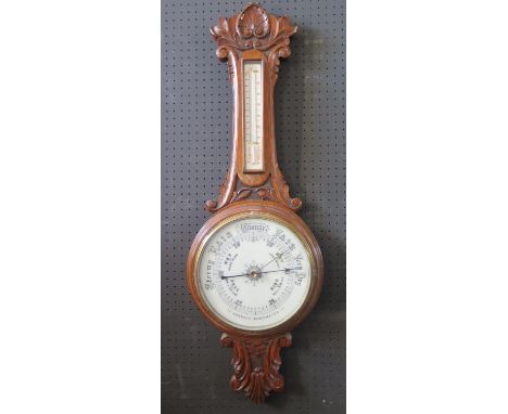 A Victorian Oak Cased Banjo Aneroid Barometer, 98cm 