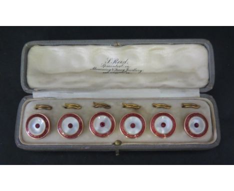 A Cased Set of Enamel and Mother of Pearl Studs 
