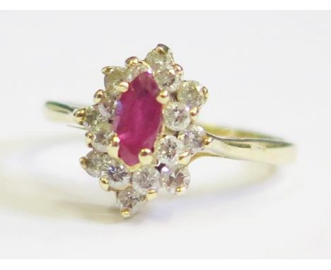 A 14K Gold, Ruby and Diamond Cluster Ring, size M, 2.5g 