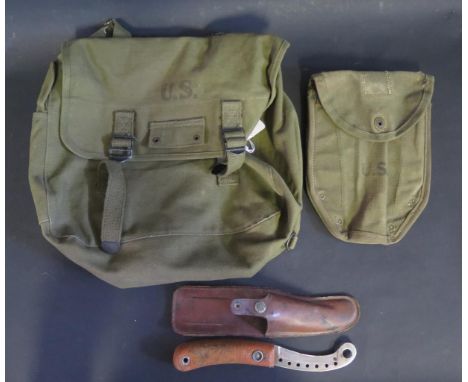A WWII U.S. Army Satchel and canvas shovel cover 