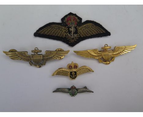 A Fleet Air Arm Silver and Enamel Brooch (43mm), one other, cloth badge and two others 