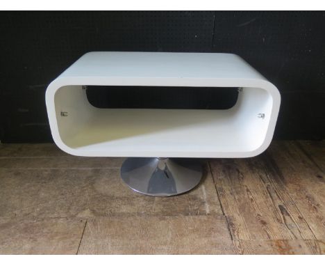 A Modern White Console Unit With Chrome Base (In The Manner Of 80's Italian design Furniture) No Makers Name. 49cm (h) x 79cm