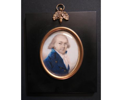 A Georgian Miniature Portrait of a Gentleman, 7x6cm, framed &amp; glazed 