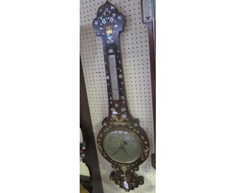 A Victorian Rosewood, Mother of Pearl and Abalone Inlaid Banjo Barometer by C. Cetti of Dudley, 99cm. A/F 