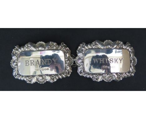 Two Elizabeth II Silver WHISKY and BRANDY Labels, London 1967, R&amp;K, 26.7g 