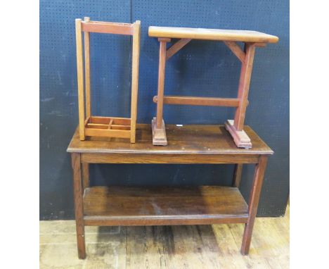 An Oak Side Table, elm seated chair, occasional table and stick stand 