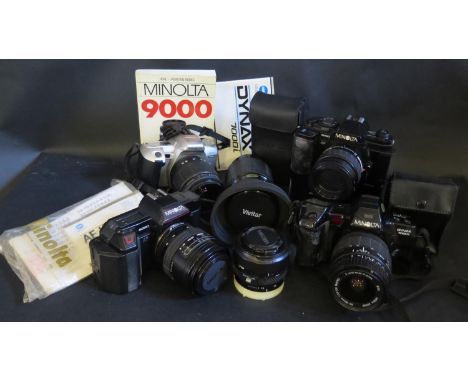 A Collection of Minolta Cameras including DYNAX 404si, 7000i, 5000 and 7000 and various aftermarket lenses 