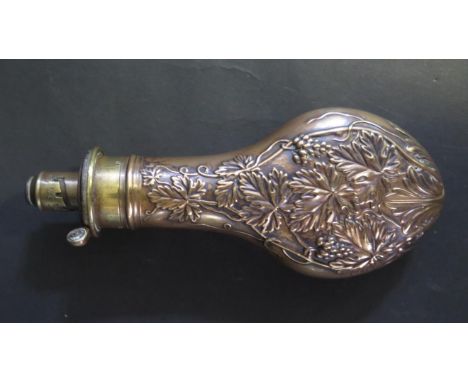 A G. &amp; J.W Hawksley Copper Powder Flask with embossed foliate decoration 