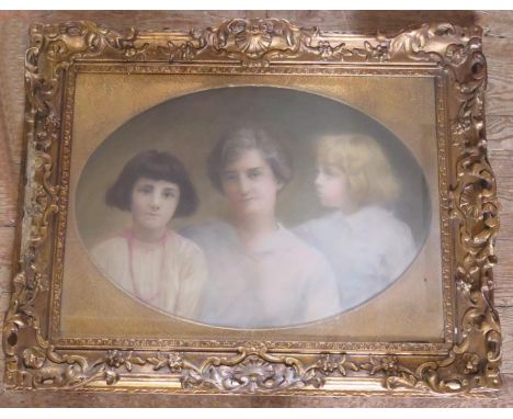 An Edwardian Pastel Portrait of a Mother a Two Daughters, pastel, 60x43cm 