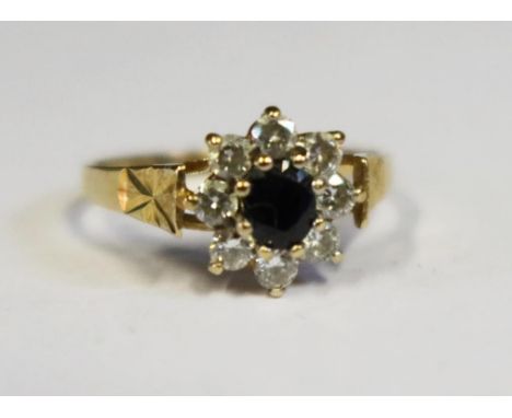 A 9ct Gold, Sapphire and CZ Ring, size R, 2.1g 