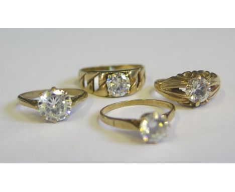 Three 9ct Gold and White Stone Rings, sizes T, N, M.5 and K.5, 