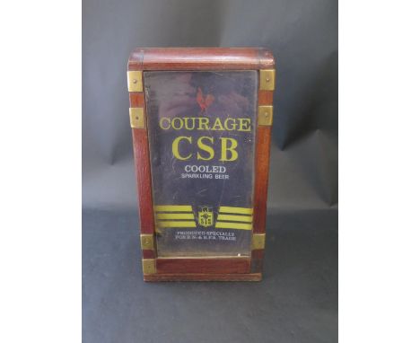 A COURAGE CSB Bar Top Sign and four old engine plaques including Blake's Hydram, Wayne, Barrington and J.P Hall &amp; Co., th