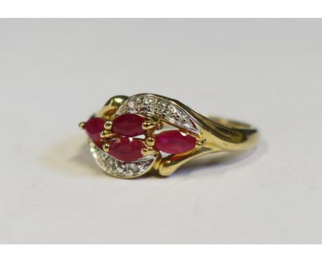 A 9ct Gold, Ruby and Diamond Ring, size K.5, 2.2g 