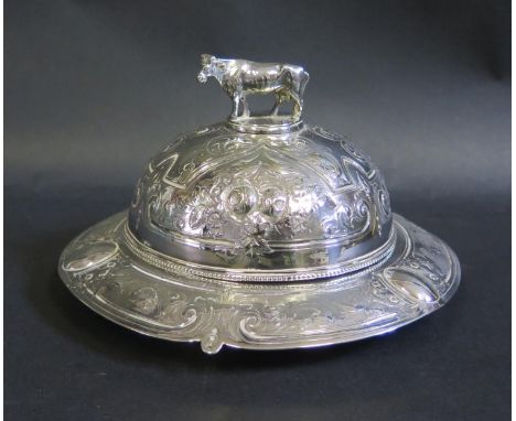 An Electroplated Silver Butter Dish with domed cover and cow finial 