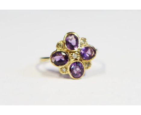 A 9ct Gold, Amethyst and Diamond Ring, size N.5, 2.2g 