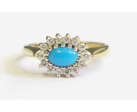 A 9ct Gold, Turquoise and CZ Ring, size M.5, 2.8g 