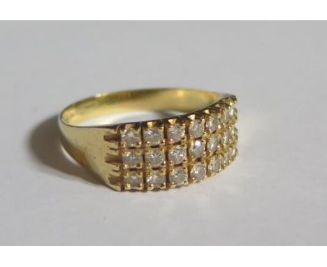 An 18ct Gold and Three Row Diamond Ring, size R, 5.1g 