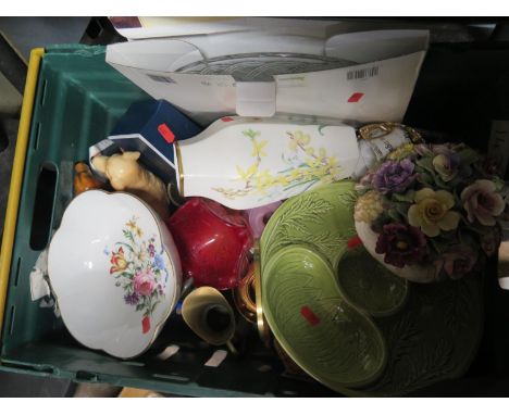 A Box of Oddments including Goebel Red Setter, modern Wedgwood floral decorated vase, Royal Worcester Bowl, etc. 