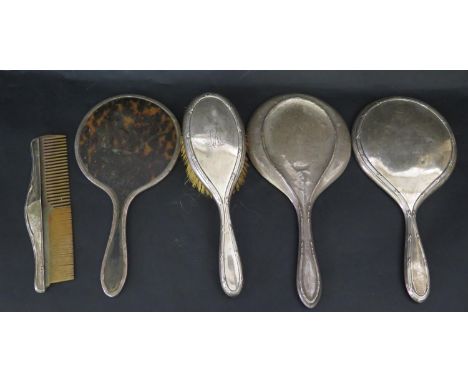 Three Silver Backed Hand Brushes, Brush and Comb 