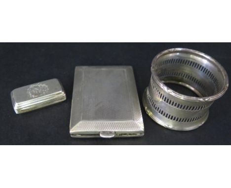 A George V Silver Vesta Sleeve with engine turned decoration (London 1927, Goldsmiths &amp; Silversmiths Co.), napkin ring an