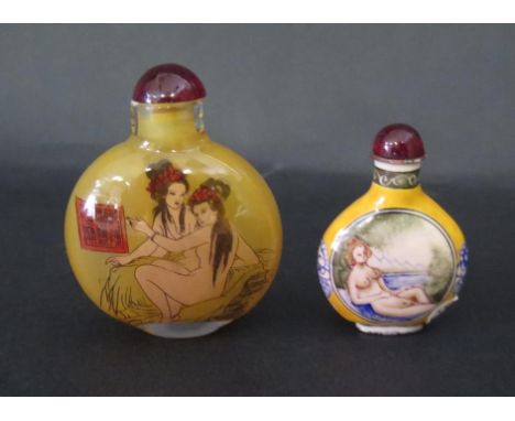 An Enamel Snuff Bottle decorated with nude and glass snuff 