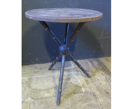 A Victorian Occasional Table with ebonised and gilt faux bamboo tripod base, 58cm diam. 