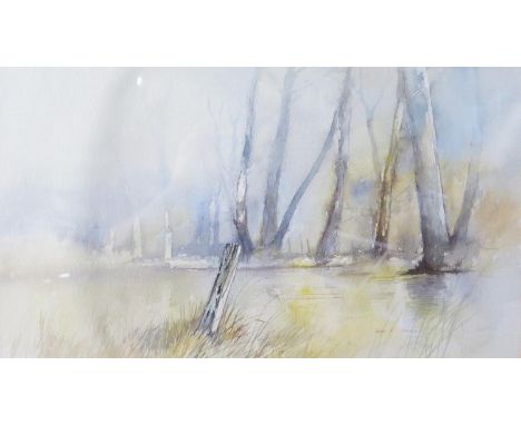 John R. Harris (b. 1940), River Bank, watercolour, 48x27cm, framed &amp; glazed 