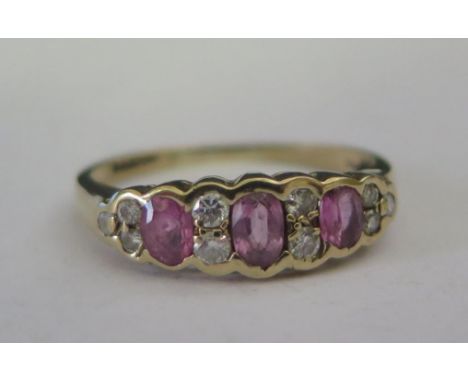 A 9ct Gold, Amethyst and Diamond Ring, size O, 1.7g 