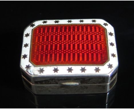 An Edward VII Silver and Guilloché Enamel Pill Pot, Chester 1906, S Blanckensee &amp; Son Ltd., 33x25mm. Slight loss to white