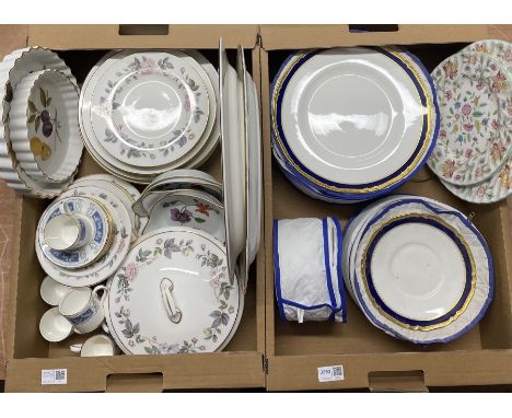 Royal Worcester Aston dinner plates, side plates, oval platter and tea plates, Minton Haddon Hall two-tier cake stand, Coalpo