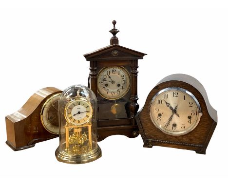 Mid 20th century Hermle Westminster chime mantel clock, shaped case, manual wind, eight day rod chiming movement, together wi